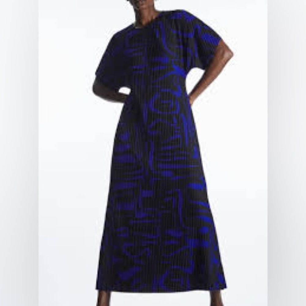 COS Black and Blue Pleated Abstract Dress